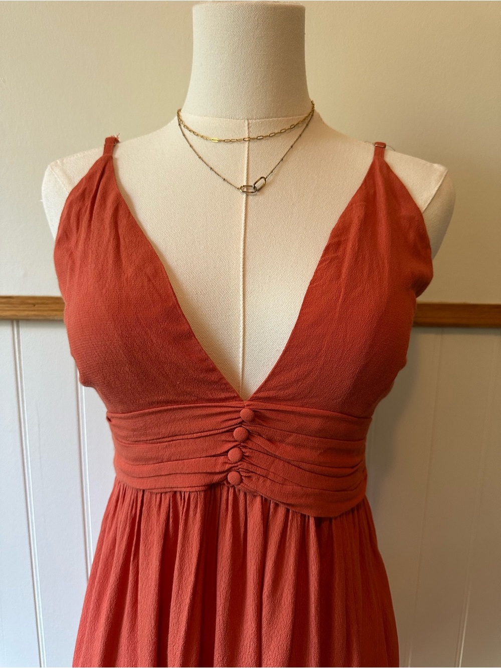 Woven Rust Tie-Back Mini Dress – Size Small (NWT) - Picture 3 of 9